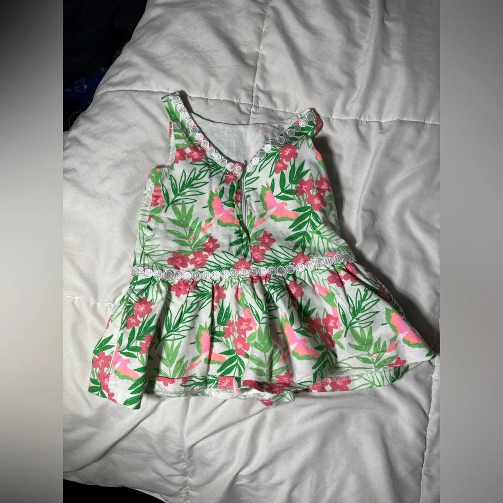 Janie and Jack Tropical Dress in Bamboo Green Print Size 12-18 months